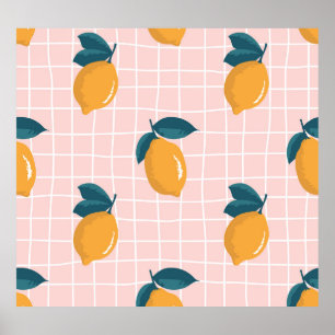 Citroner, retrogeometri, sömlös sommar mönster. poster