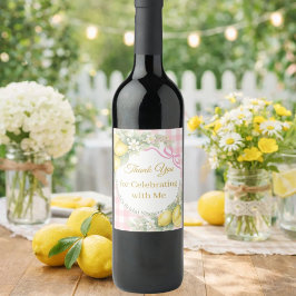 Citroner rosa gingham Tack Bröllopsdusch Vinflaska Etikett