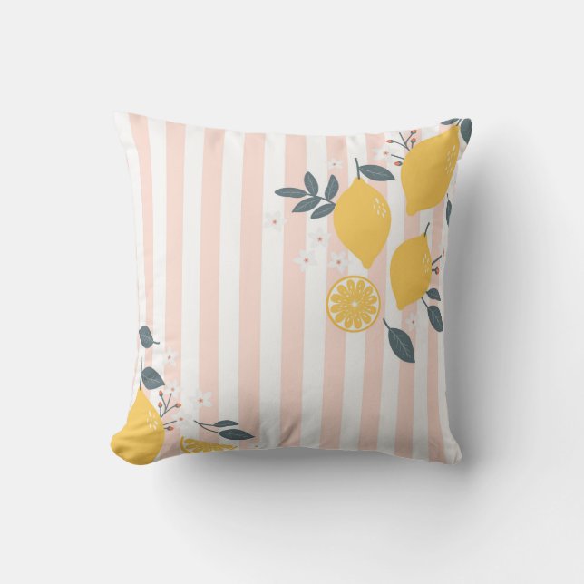 Citroner Rosa Ränder Kudde (Framsida)