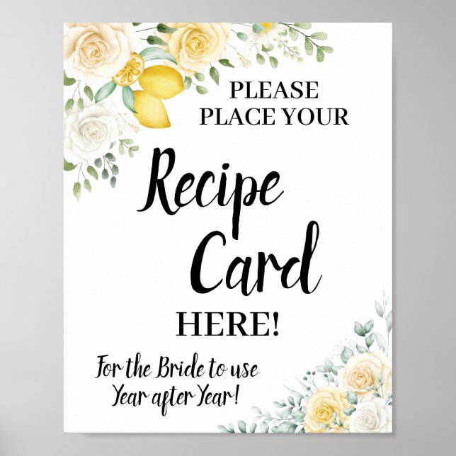Citroner & Rosor Plats Receptkort Bröllopsdusch  Poster (Framsidan)