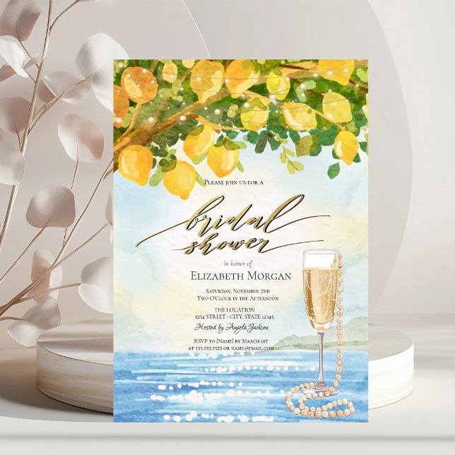 Citroner Sea Prosecco & Pärlor Bröllopsfest  Inbjudningar (Skapare uppladdad)