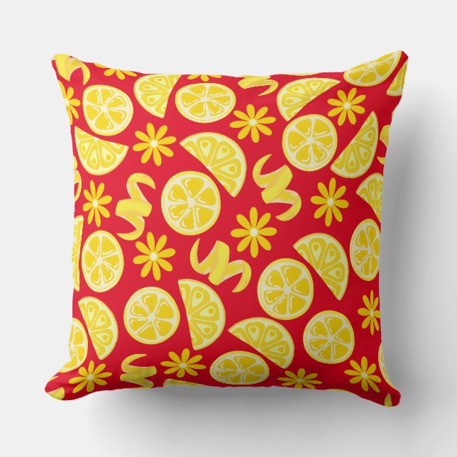 Citroner Sommarcitruskock, söt gult röd Kudde (Framsida)