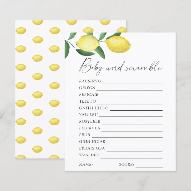 Citroner - Stryk om ordet baby shower-spel (Fram/baksida)