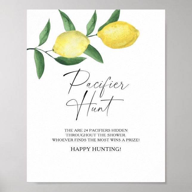 Citroner - Sugsaksjakt baby shower lek Poster (Framsidan)