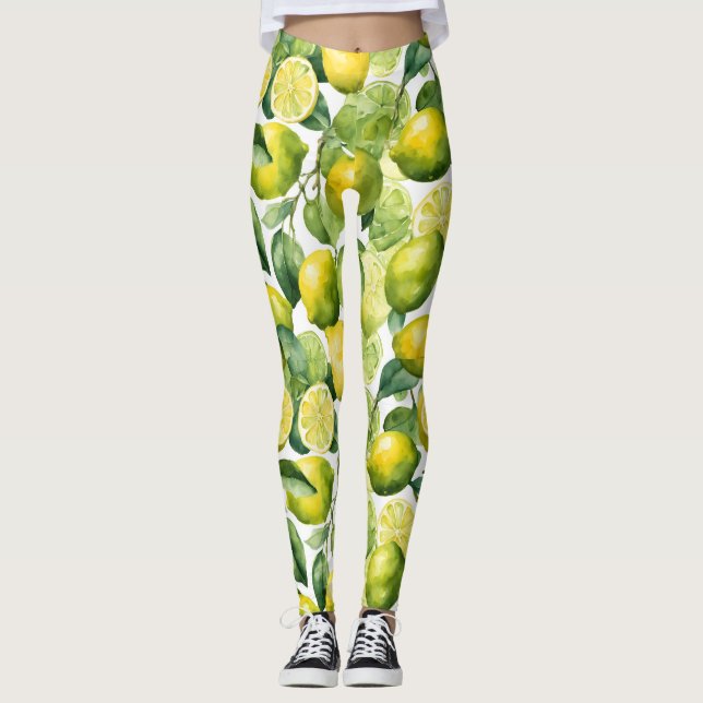 Citroner Vattenfärg Mönsterdesign Leggings (Framsida)
