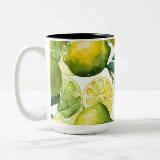 Citroner Vattenfärg Mönsterdesign Två-Tonad Mugg (Vänster)