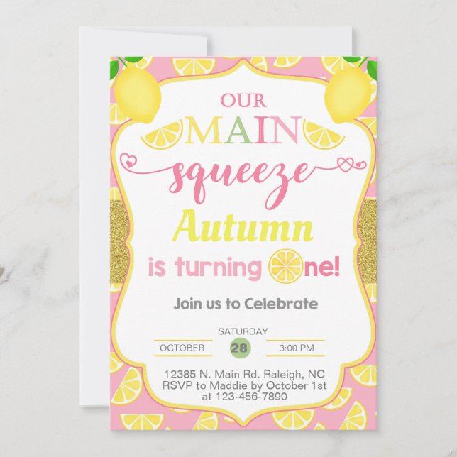 Citronflicka 1:a födelsedag. inbjudningar (Framsida)
