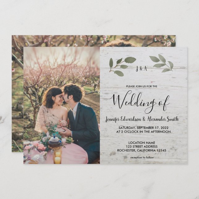 Citronfotografi av botaniskt trä i monogram Bröllo Inbjudningar (Fram/baksida)