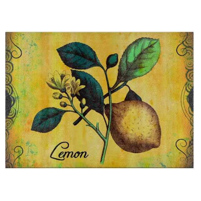 Citronfrukt blommar botanisk lövvintage (Framsidan)