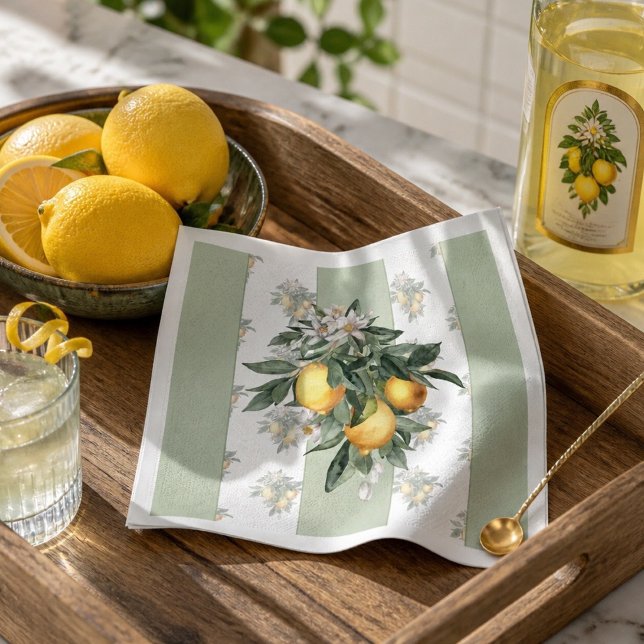 Citronfrukt | Grön och vit randig Pappersservett (Skapare uppladdad)