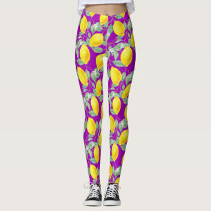 CITRONFRUKTER PÅ LILA BAKGRUND LEGGINGS
