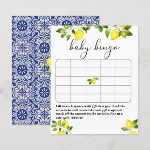 Citrongren och blå mosaik baby shower bingo spel