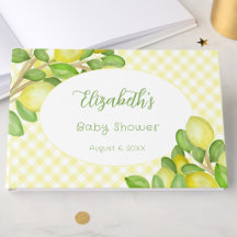 Citrongul Gingham Besöksbok för Baby Shower
