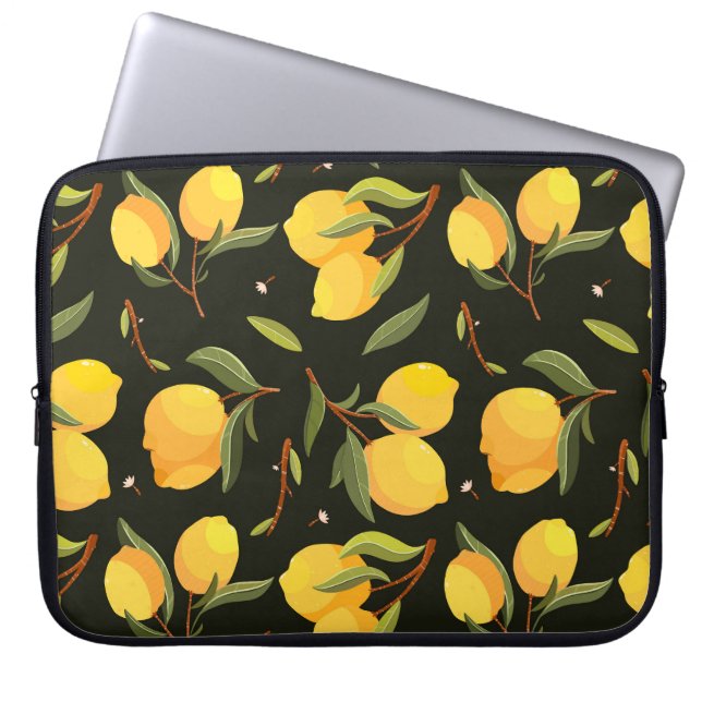 Citronillustration: Handmålad sömlös mönster. Laptop Fodral (Framsidan)