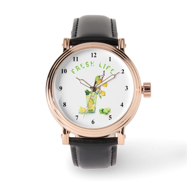 Citronklocka Juice Dryck Cool Fräscha Frukter Armbandsur (Framsida)