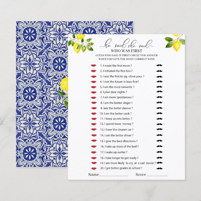 Citronkvist och blå mosaik Han sa att hon sa spel (Fram/baksida)