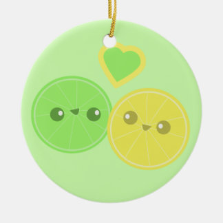 Citronlimefrukthjärta Kawaii Julgransprydnad Keramik