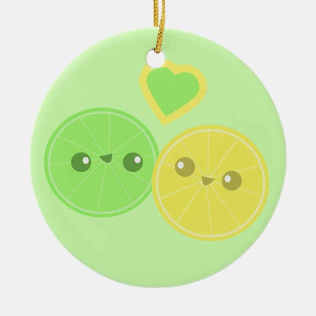 Citronlimefrukthjärta Kawaii Julgransprydnad Keramik (Framsidan)