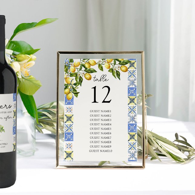 Citronlund Bröllops Bord Nummer Sittplatskarta (Table Number Seating Sign from the Lemon Grove Wedding Collection by Darling & May)
