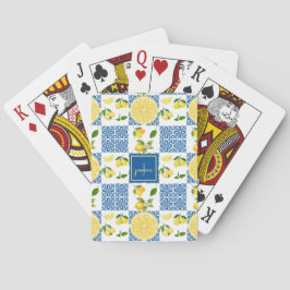 Citronmonogramnamn fransk lanstil kakel mönster casinokort