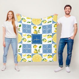 Citronmonogramnamn fransk lanstil kakel mönster fleecefilt