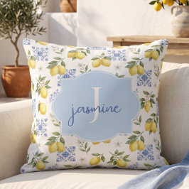 Citronmonogramnamn Fransk lanstil kakel Mönster Kudde