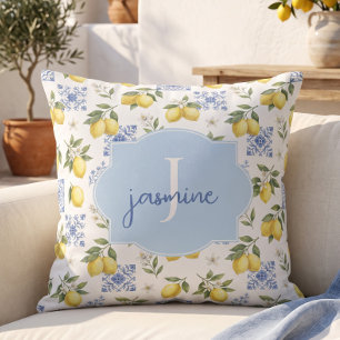 Citronmonogramnamn Fransk lanstil kakel Mönster Kudde