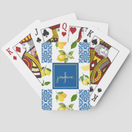 Citronmonogramnamn fransk lanträdgårdsplattformsde casinokort