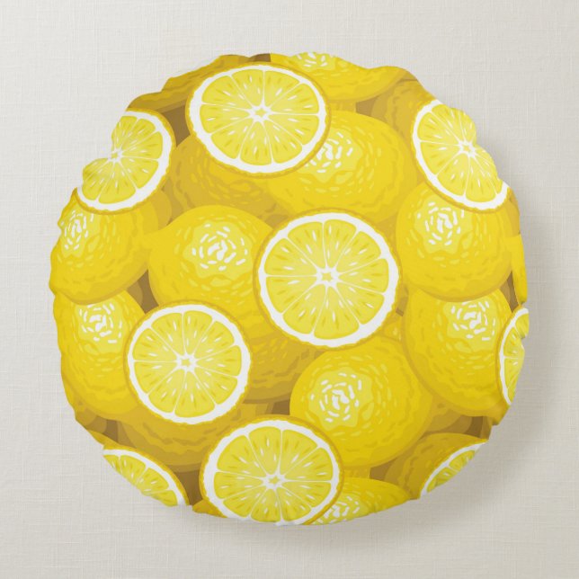 Citronmönster 2 rund kudde (Framsidan)
