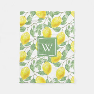 Citronmönster Grön Monogram Fleecefilt