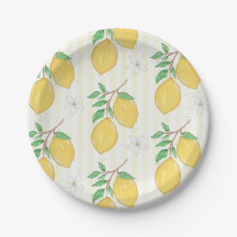 Citronmönster Sommar Picknickfest Pappers Tallrik