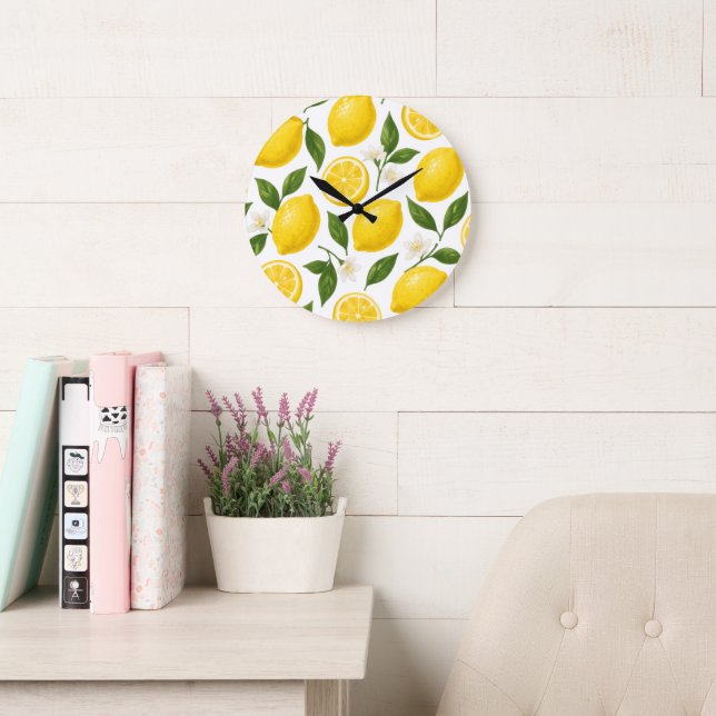 Citronmönsterdesign | Färsk Citrus Sommarmönster  Stor Klocka (Läsesal)