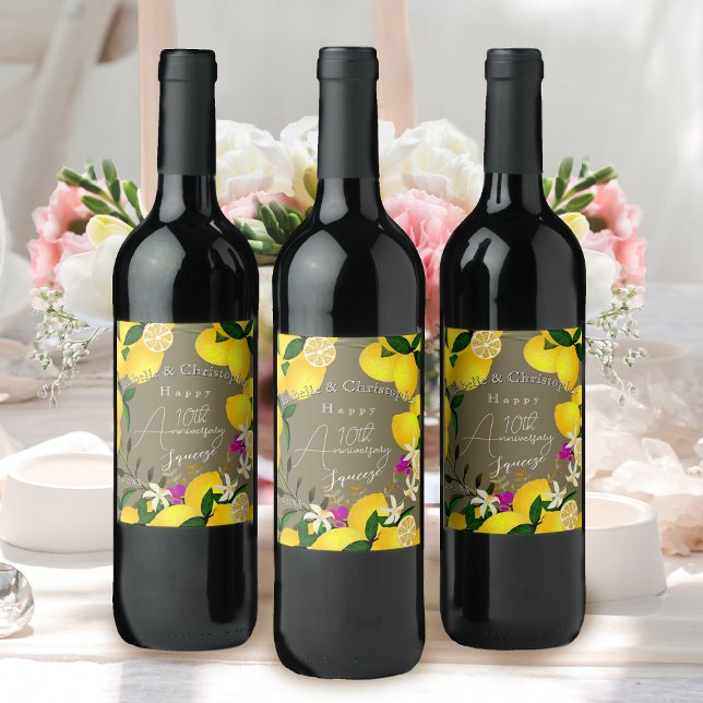 Citronpress  vinflaska etikett (10th Wedding Anniversary Wine Bottle Label)