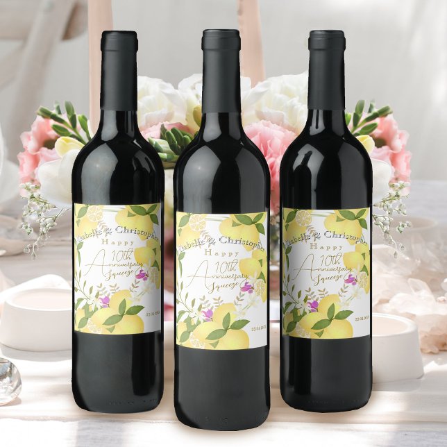 Citronpress  vinflaska etikett (10th Wedding Anniversary Wine Label)