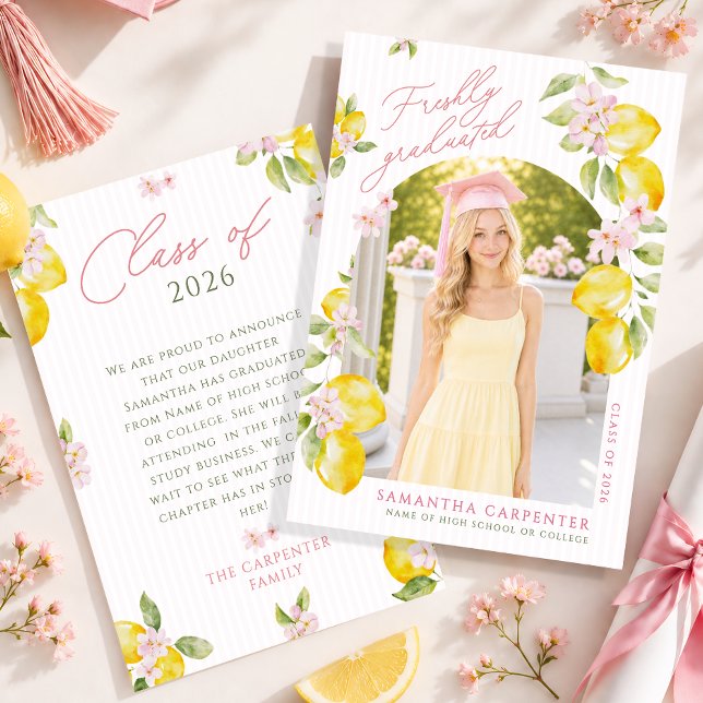 citronrosa blomster examensannonsering inbjudningar (Skapare uppladdad)