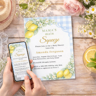 Citronrutigt kläm blå rosett pojke Baby Shower Inbjudningar