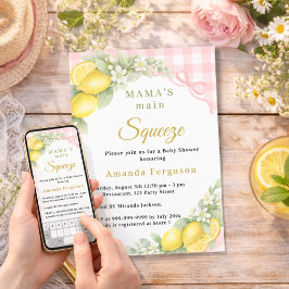 Citronrutigt kläm rosa rosett flicka Baby Shower Inbjudningar