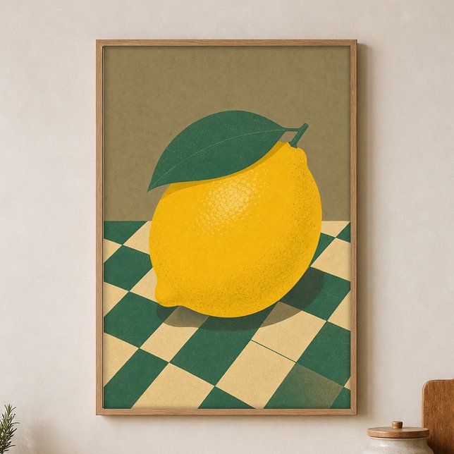 Citronrutigt Vattenfärg Cottagecore Affisch (Shown framed for scale. Poster ships unframed; frames are an optional add-on.)