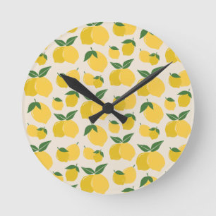 Citrons 01 Retro Lemon Abstrakt Lemons Rund Klocka