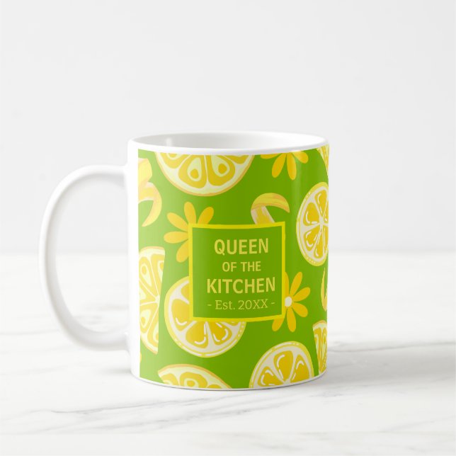 Citrons citrus lemonade-kocken söt gult grönt kaffemugg (Vänster)