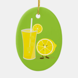 Citronteckenanseende bredvid lemonade julgransprydnad keramik