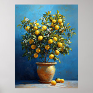 Citronträd i lerkruka med blommor poster