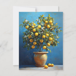 Citronträd i lerkruka med blommor vykort
