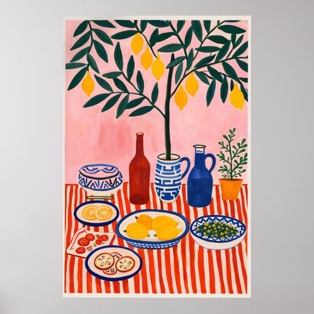 Citronträd Kökkollage, Medelhav Still Poster (Framsidan)