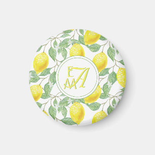Citronträd Monogrammerat Mönster Gult Grönt Dekor Magnet