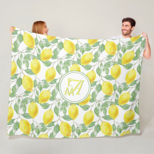Citronträd Monogrammönster Gul Grön Dekor Fleecefilt