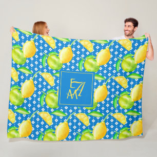 Citronträd Ocean Blå MONOGRAM Nygifta Bröllop Fleecefilt