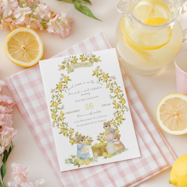 Citronträdgård med möss Baby shower Inbjudningar (Skapare uppladdad)