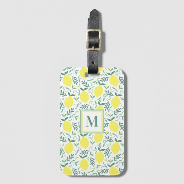 Citrontryck i botaniskt monogram bagagebricka (Framsida vertikal)