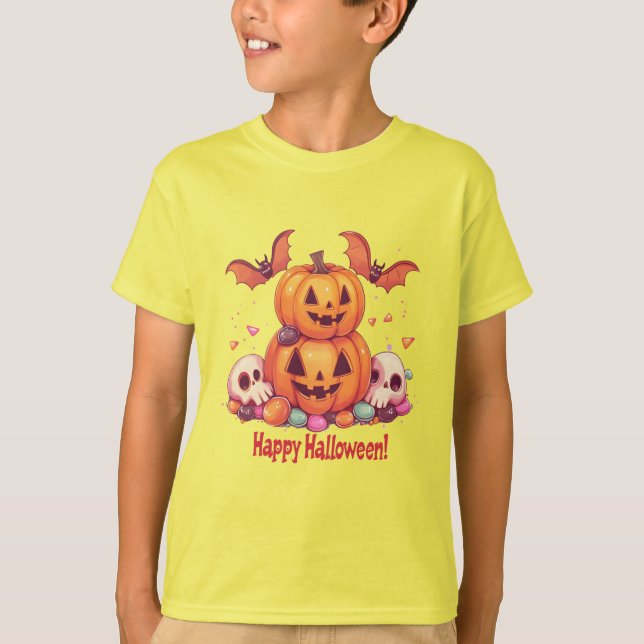 Citrouilles Halloween mignonnes 🎃 et bonbons fun T Shirt (Framsida)